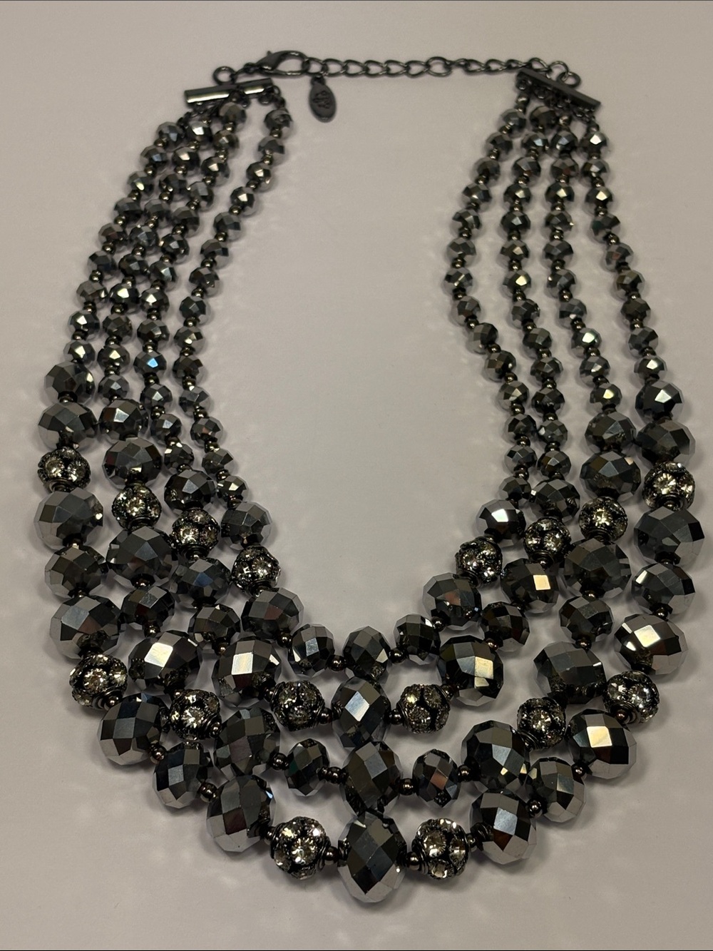 Dazzling Multi-Strand Faux Hematite Crystal Statement Necklace Sparkle X 100!